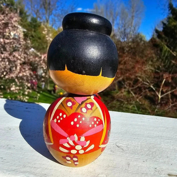 VTG Japanese Bobble Heads KOKESHI Wood Dolls Toys Hand Painted Kimono Craft - Picture 9 of 14